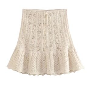 ZARA Cream Crochet Knit Flare Mini Skirt Size Medium